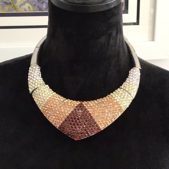 Silver Brown & Beige Jeweled necklace (only) - Picture 1 of 1